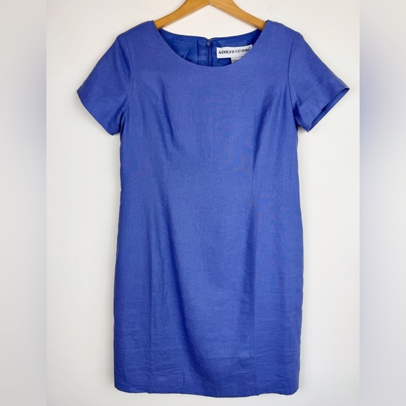 Adolfo Studios 90's Periwinkle Linen Blend Dress - Picture 1 of 7